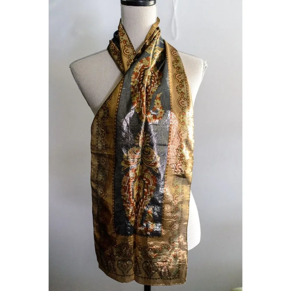 Gold Metallic made in Italy head Neck rectangle scarf 54